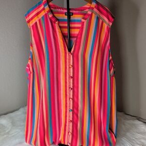 Torrid Harper Gauze Multicolor Stripe Button Down Sleeveless Top 3X